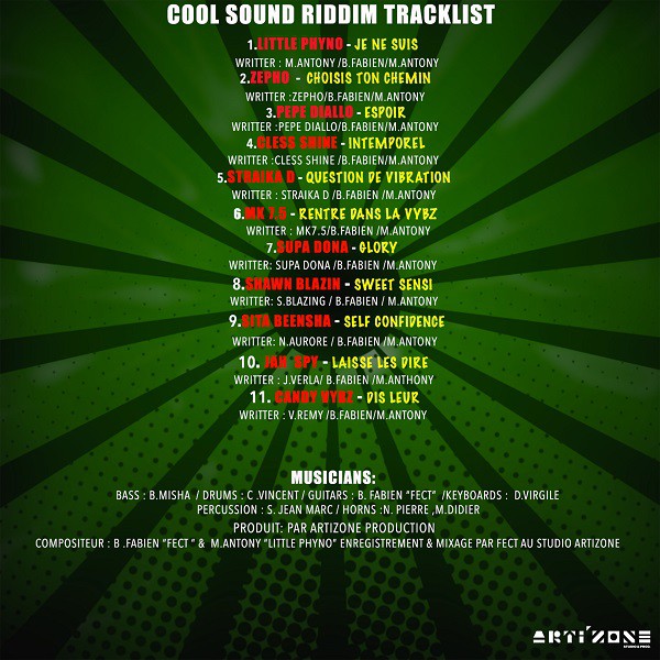 Tracklist Cool Sound Riddim - Artizone Prod